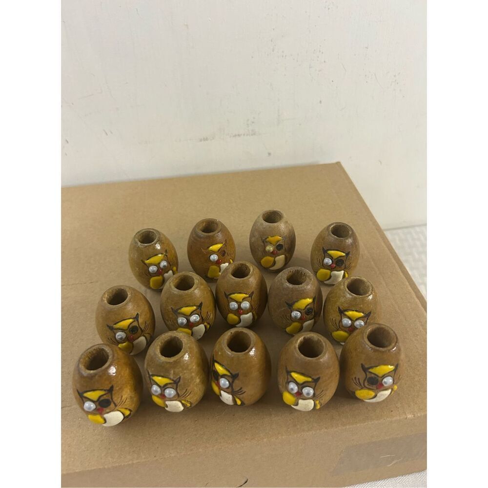 2" Macrame wooden‎ barrel brown craft beads owls x 14 cottage core